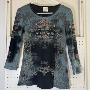 Skinny Minnie Alphabet Musique T-Shirt Women's Small 90s Y2K Long Sleeve Vintage